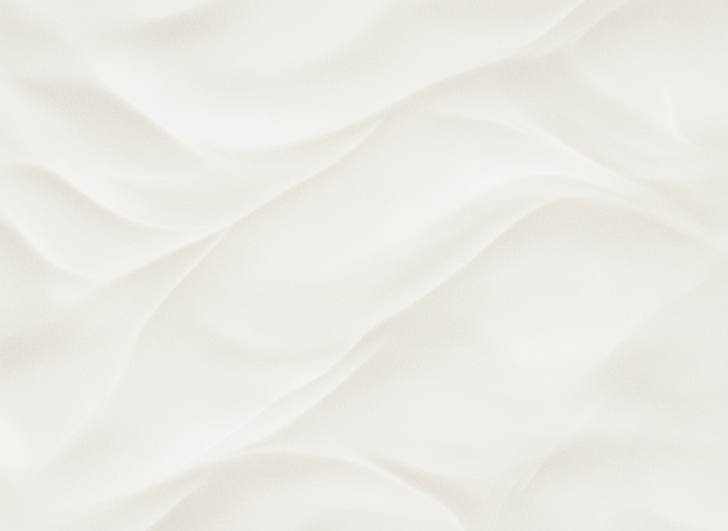 A very light, airy organic texture background. Soft flowing shapes and subtle sand ripples in very pale cream, warm white and soft greige tones. Minimal, calm, barely-there texture — like fine sand or linen fabric seen from above. No dark colors, no strong contrast. Extremely light and subtle.